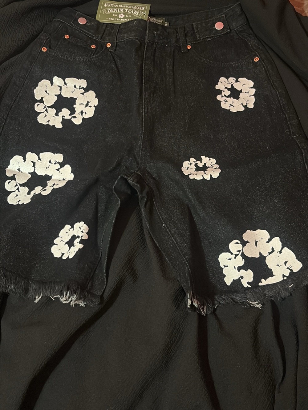 Denim Tears Black Floral Paint Men's Jean Shorts